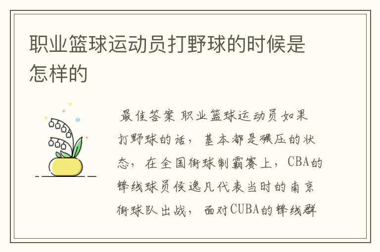 职业篮球运动员打野球的时候是怎样的