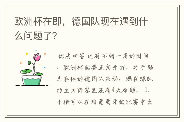 欧洲杯在即,德国队现在遇到什么问题了?