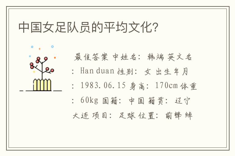 中国女足队员的平均文化?