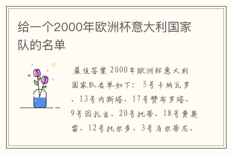 给一个2000年欧洲杯意大利国家队的名单