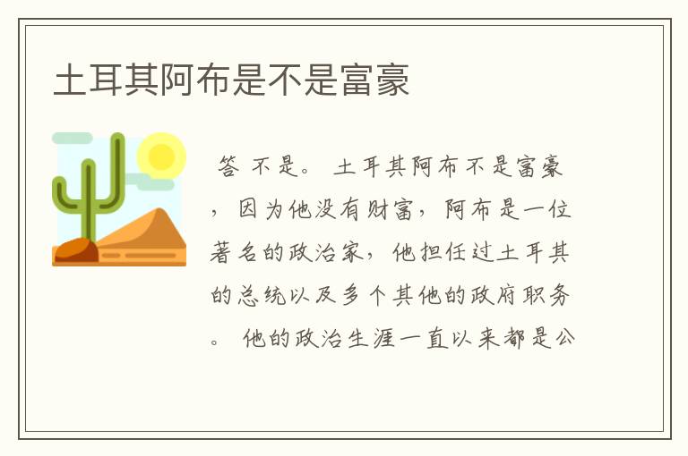 土耳其阿布是不是富豪