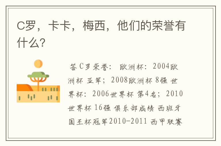 C罗,卡卡,梅西,他们的荣誉有什么?