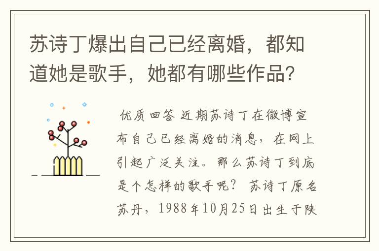 苏诗丁爆出自己已经离婚,都知道她是歌手,她都有哪些作品?