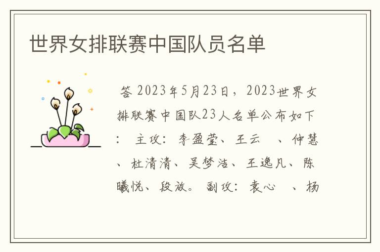 世界女排联赛中国队员名单