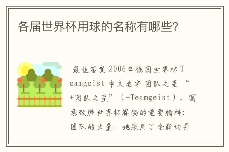 各届世界杯用球的名称有哪些?
