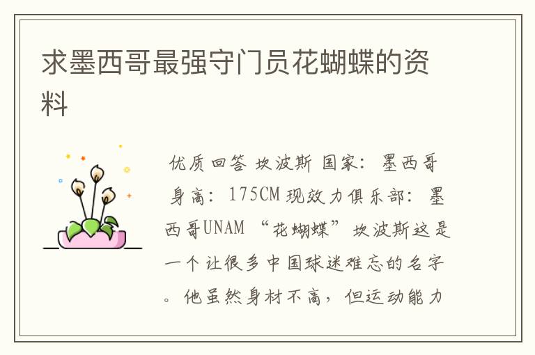 求墨西哥最强守门员花蝴蝶的资料