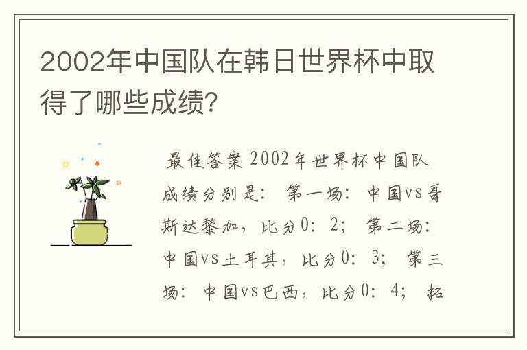 2002年中国队在韩日世界杯中取得了哪些成绩?
