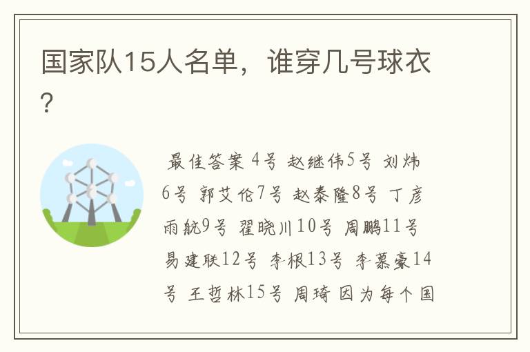 国家队15人名单,谁穿几号球衣?