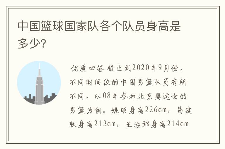 中国篮球国家队各个队员身高是多少?