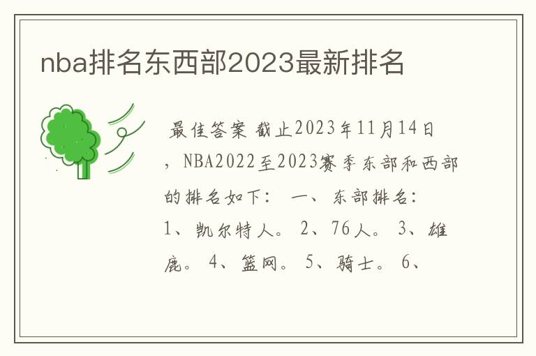 nba排名东西部2023最新排名