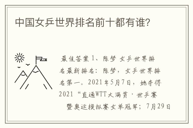中国女乒世界排名前十都有谁?