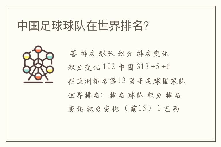 中国足球球队在世界排名?