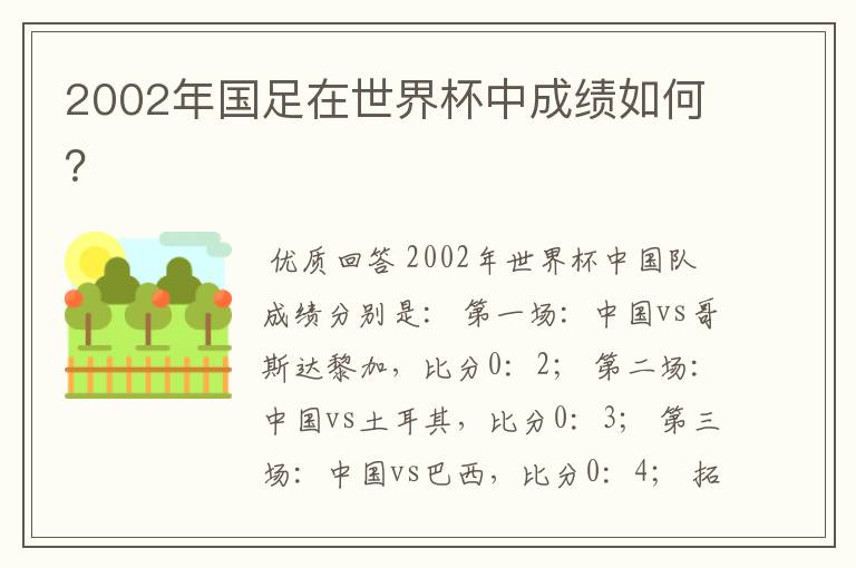 2002年国足在世界杯中成绩如何?