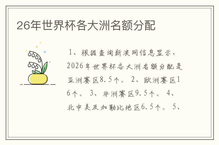 26年世界杯各大洲名额分配