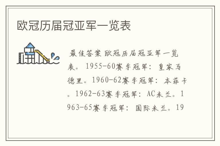 欧冠历届冠亚军一览表