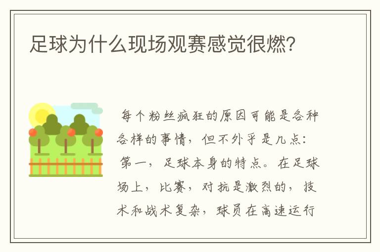 足球为什么现场观赛感觉很燃?