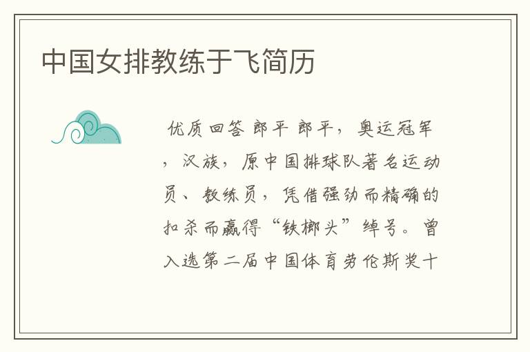 中国女排教练于飞简历