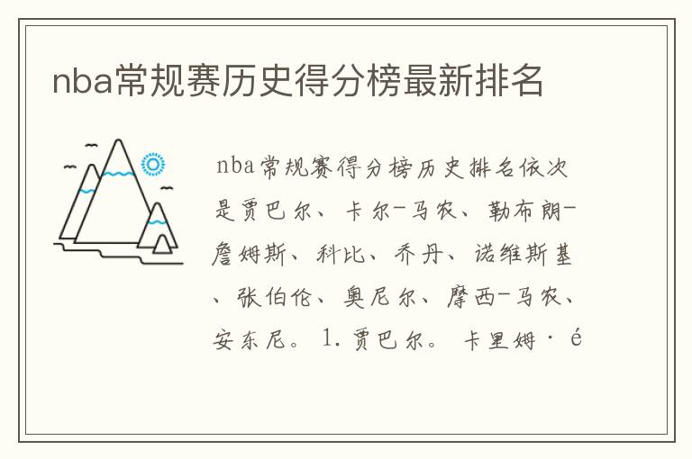 nba常规赛历史得分榜最新排名