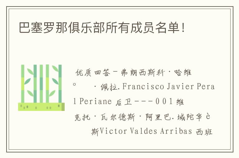 巴塞罗那俱乐部所有成员名单!