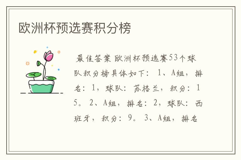 欧洲杯预选赛积分榜