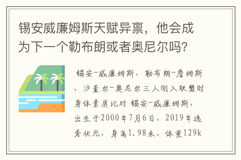 锡安威廉姆斯天赋异禀,他会成为下一个勒布朗或者奥尼尔吗?