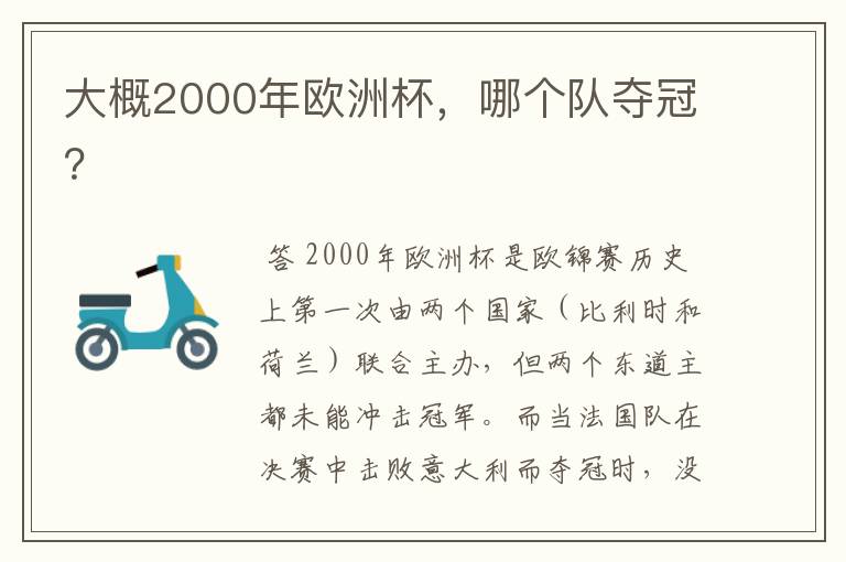 大概2000年欧洲杯,哪个队夺冠?