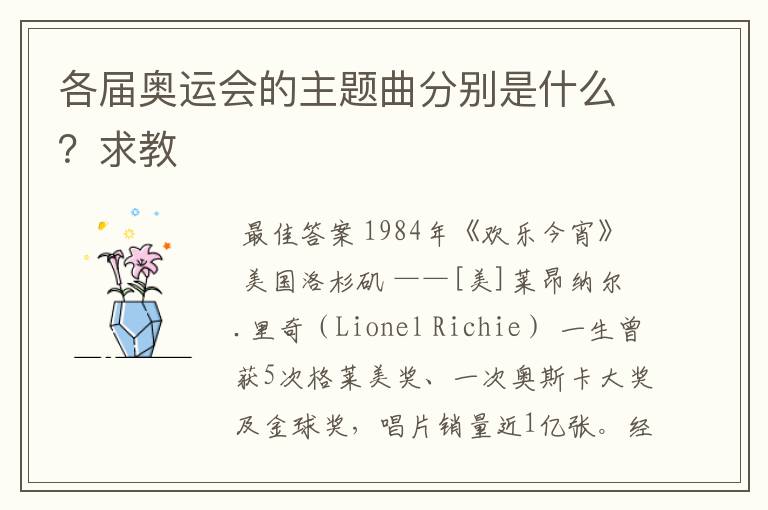 各届奥运会的主题曲分别是什么?求教