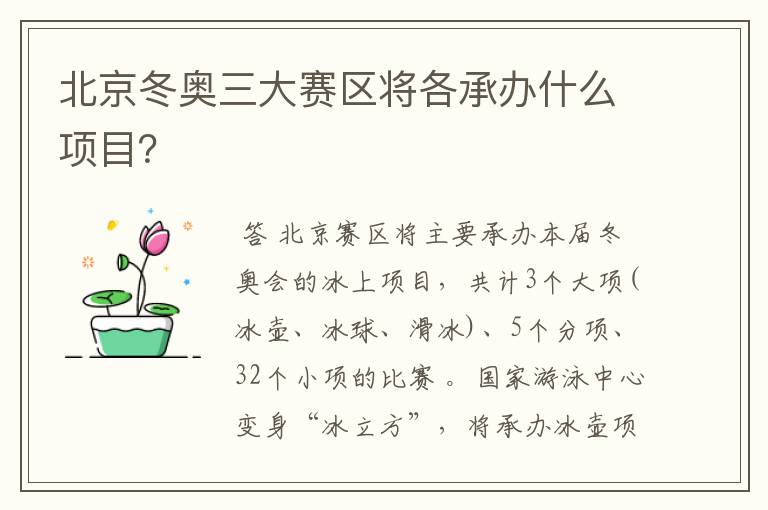 北京冬奥三大赛区将各承办什么项目?