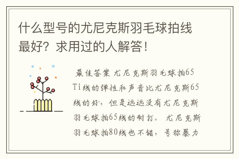 什么型号的尤尼克斯羽毛球拍线最好?求用过的人解答!