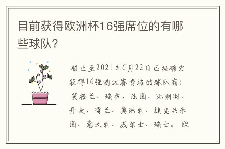 目前获得欧洲杯16强席位的有哪些球队?