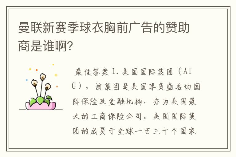 曼联新赛季球衣胸前广告的赞助商是谁啊?