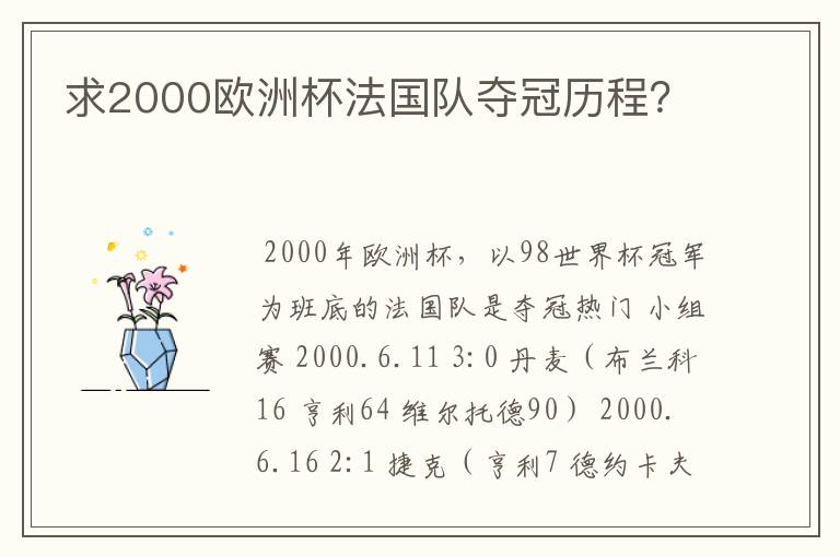 求2000欧洲杯法国队夺冠历程?