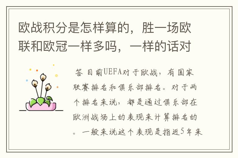 欧战积分是怎样算的,胜一场欧联和欧冠一样多吗,一样的话对意甲太不公平了。