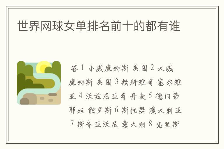 世界网球女单排名前十的都有谁