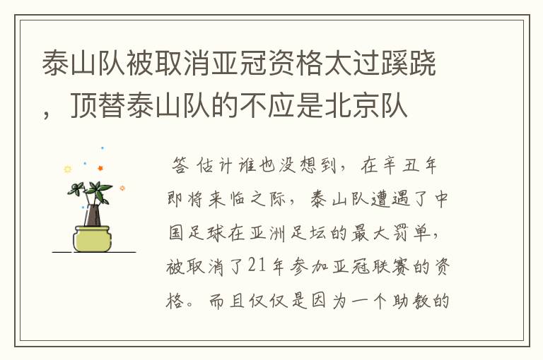 泰山队被取消亚冠资格太过蹊跷,顶替泰山队的不应是北京队