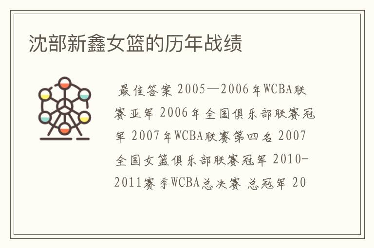 沈部新鑫女篮的历年战绩