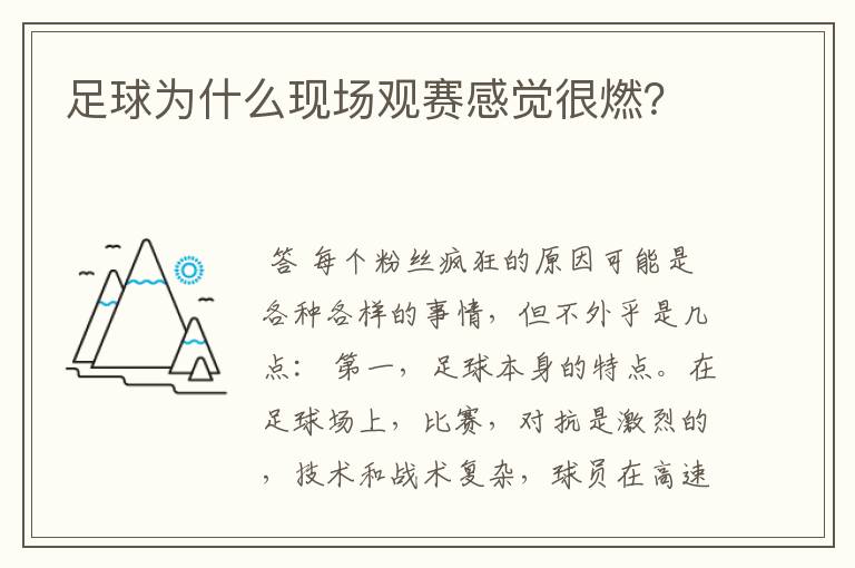 足球为什么现场观赛感觉很燃?