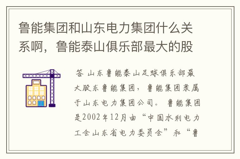 鲁能集团和山东电力集团什么关系啊，鲁能泰山俱乐部最大的股东是那个啊！