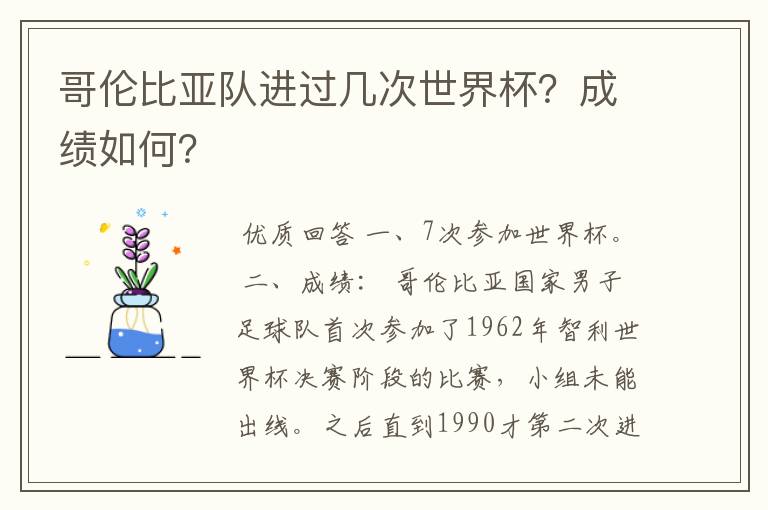 哥伦比亚队进过几次世界杯?成绩如何?