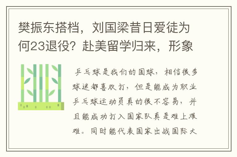 樊振东搭档,刘国梁昔日爱徒为何23退役?赴美留学归来,形象大变