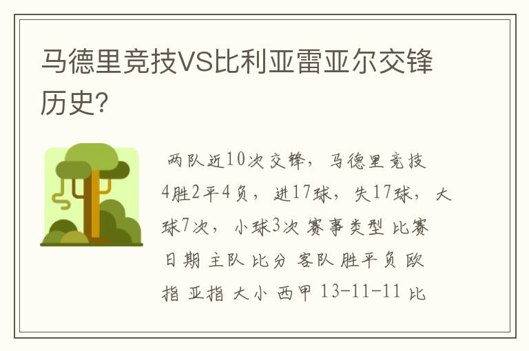马德里竞技VS比利亚雷亚尔交锋历史?
