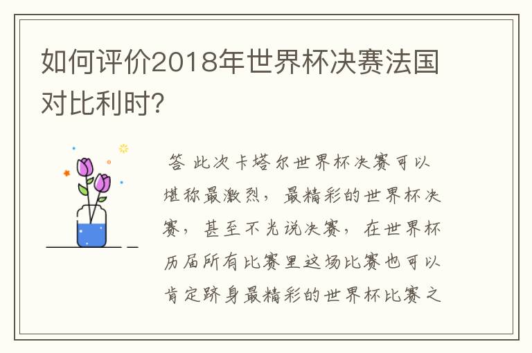 如何评价2018年世界杯决赛法国对比利时?