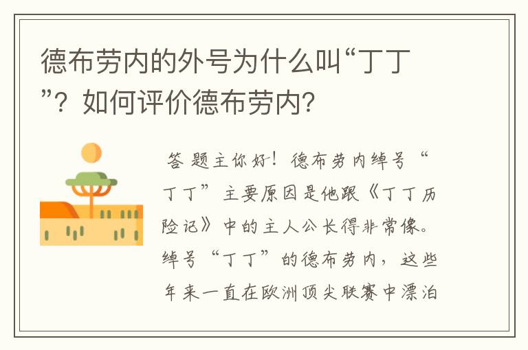 德布劳内的外号为什么叫“丁丁”?如何评价德布劳内?