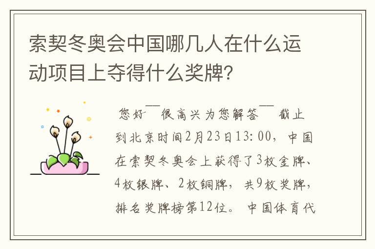 索契冬奥会中国哪几人在什么运动项目上夺得什么奖牌?