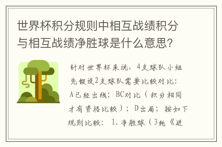 世界杯积分规则中相互战绩积分与相互战绩净胜球是什么意思?