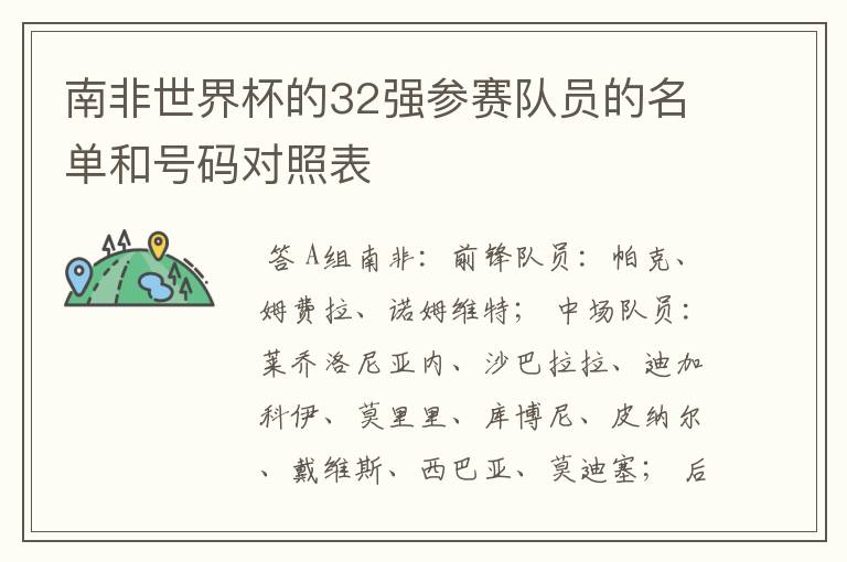 南非世界杯的32强参赛队员的名单和号码对照表