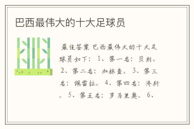 巴西最伟大的十大足球员