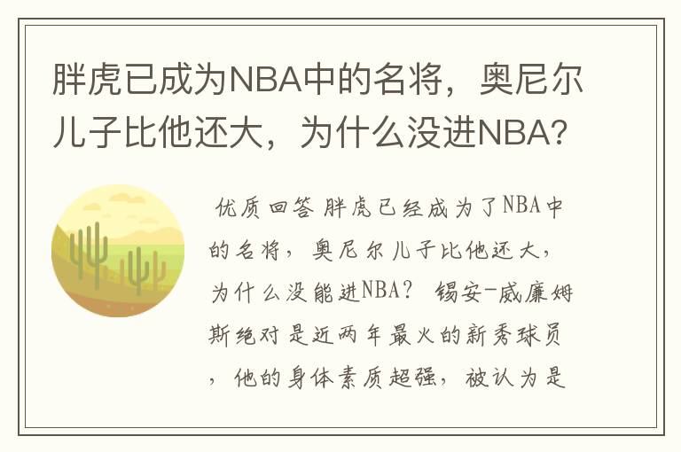 胖虎已成为NBA中的名将,奥尼尔儿子比他还大,为什么没进NBA?