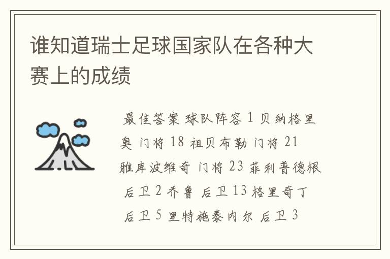 谁知道瑞士足球国家队在各种大赛上的成绩