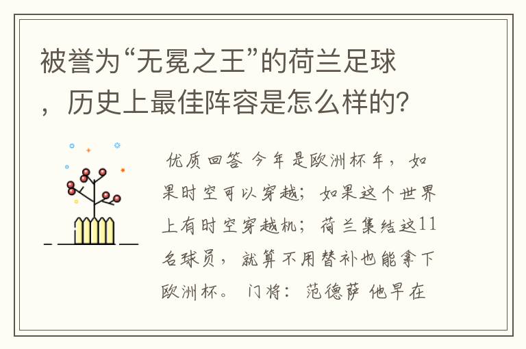 被誉为“无冕之王”的荷兰足球,历史上最佳阵容是怎么样的?